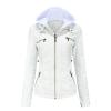 JEsilunmaMY Women's Leather Jacket with Removable Hooded Full Zip Long Sleeve Moto Biker Coat Plus Size Motorcycle Jackets (White,Medium) view 1