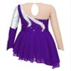 FEESHOW Girls Sequins Long Sleeve Ice Skating Dress Mesh Splice Color Block Leotard Ballet Ballroom Performance Dress Purple 6 Years view 2