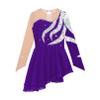 FEESHOW Girls Sequins Long Sleeve Ice Skating Dress Mesh Splice Color Block Leotard Ballet Ballroom Performance Dress Purple 6 Years view 3