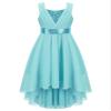 YONGHS Kids Flower Girl Dress A-Line High Low Hem Bridesmaid Dress Ruched Chiffon Wedding Evening Gown Turquoise 12 Years view 1