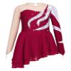 JanJean Girls Long Sleeves Asymmetrical Lyrical Ice Skating Dress Kids Shiny Rhinestones Mesh Ballet Dance Costume Red 16 Years view 1