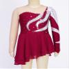 JanJean Girls Long Sleeves Asymmetrical Lyrical Ice Skating Dress Kids Shiny Rhinestones Mesh Ballet Dance Costume Red 16 Years view 3