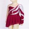 JanJean Girls Long Sleeves Asymmetrical Lyrical Ice Skating Dress Kids Shiny Rhinestones Mesh Ballet Dance Costume Red 16 Years view 4