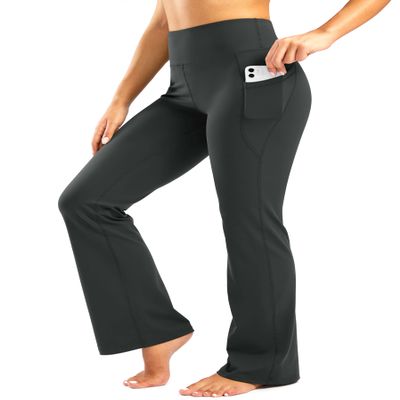 28"/30"/32"/34" Inseam Women's Bootcut Yoga Pants Long Bootleg High-Waisted Flare Pants with Pockets GRK002-dark_grey32-L Dark Grey