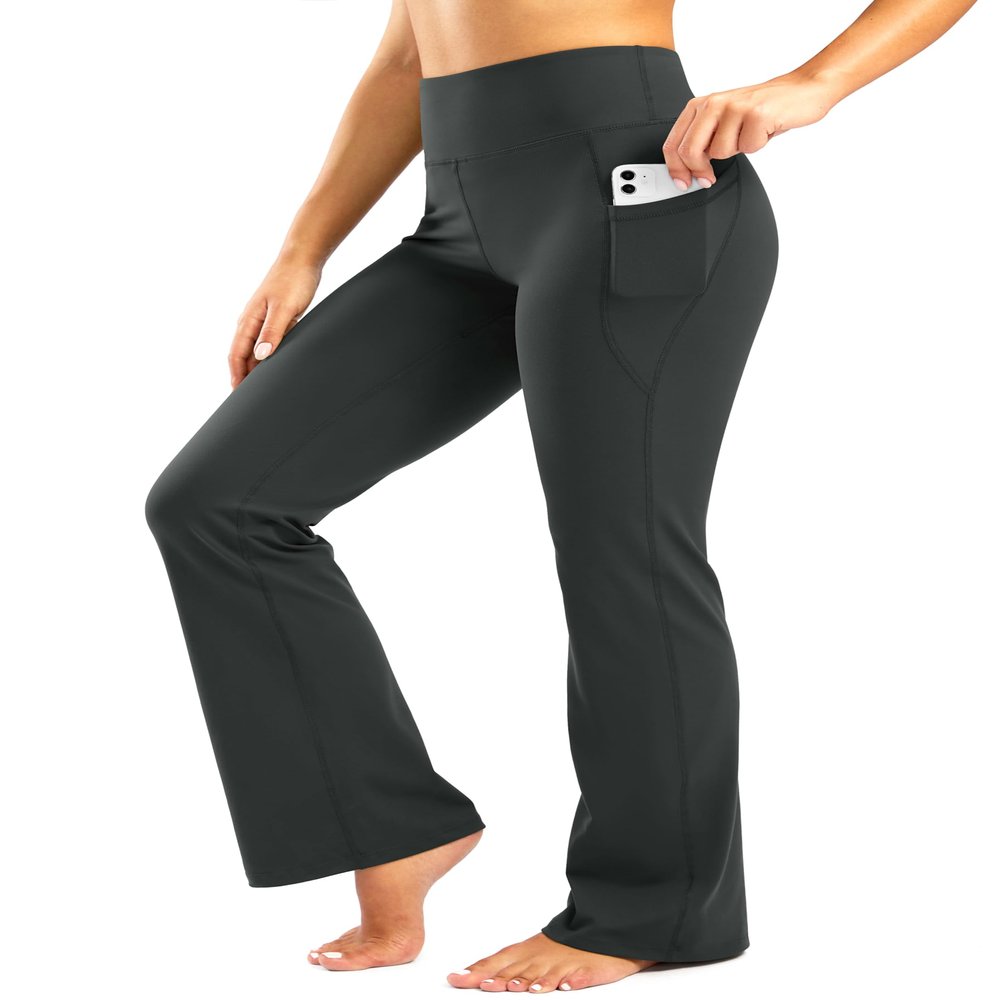 28"/30"/32"/34" Inseam Women's Bootcut Yoga Pants Long Bootleg High-Waisted Flare Pants with Pockets GRK002-dark_grey32-L Dark Grey