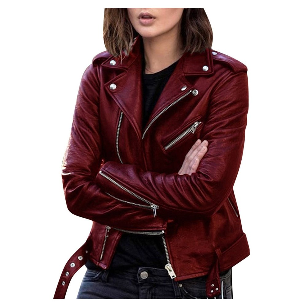 LMSXCT Women's Cropped Leather Jackets, Faux Motorcycle Plus Size Moto Biker Coat Short Lightweight Vegan Pleather Fashion