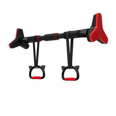 BCPPO Chin Up Bar Portable Pull Up Bars, Screwless Wall Mount Fitness Horizontal Bar with Rings, Sports Equipment for Adults Kids (Color : Black, Size : 113-132CM)