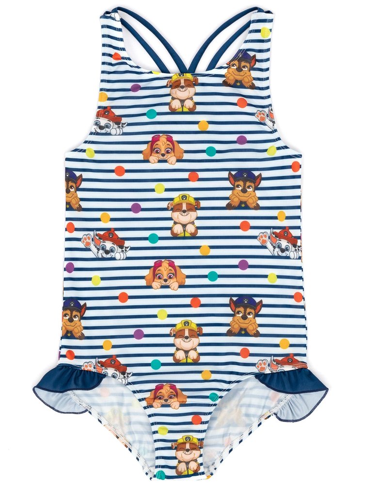 Paw Patrol Swimsuit Girls Toddlers Characters Navy Striped Swimming Costume 5-6 Years