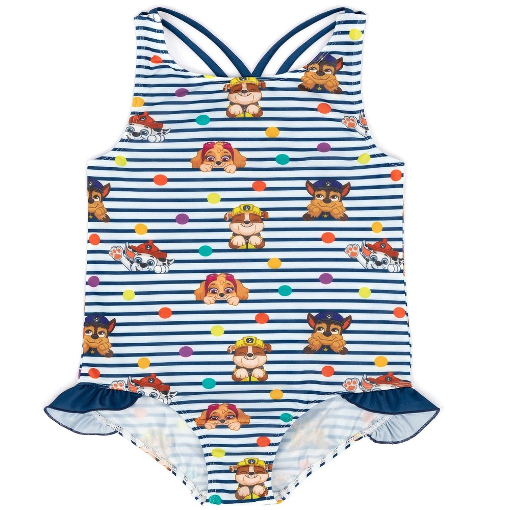 Paw Patrol Swimsuit Girls Toddlers Characters Navy Striped Swimming Costume 6-7 Years