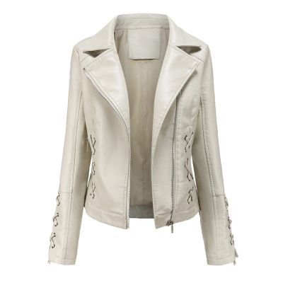 JEsilunmaMY Women's Woven Leather Jacket Long Sleeve Lapel Zip Up Strappy Motorcycle Coat Lightweight Stylish Moto Biker Coat (White,3X-Large)
