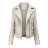 JEsilunmaMY Women's Woven Leather Jacket Long Sleeve Lapel Zip Up Strappy Motorcycle Coat Lightweight Stylish Moto Biker Coat (White,3X-Large) view 1