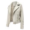 JEsilunmaMY Women's Woven Leather Jacket Long Sleeve Lapel Zip Up Strappy Motorcycle Coat Lightweight Stylish Moto Biker Coat (White,3X-Large) view 2