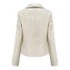 JEsilunmaMY Women's Woven Leather Jacket Long Sleeve Lapel Zip Up Strappy Motorcycle Coat Lightweight Stylish Moto Biker Coat (White,3X-Large) view 3