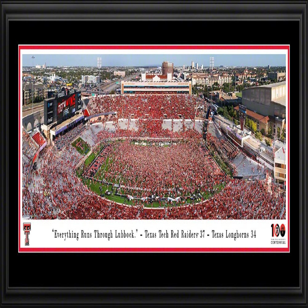 Texas Tech Football, Storm-the-Field - Double Mat, Deluxe Framed Picture by Blakeway Panoramas (44"W x 18"H)