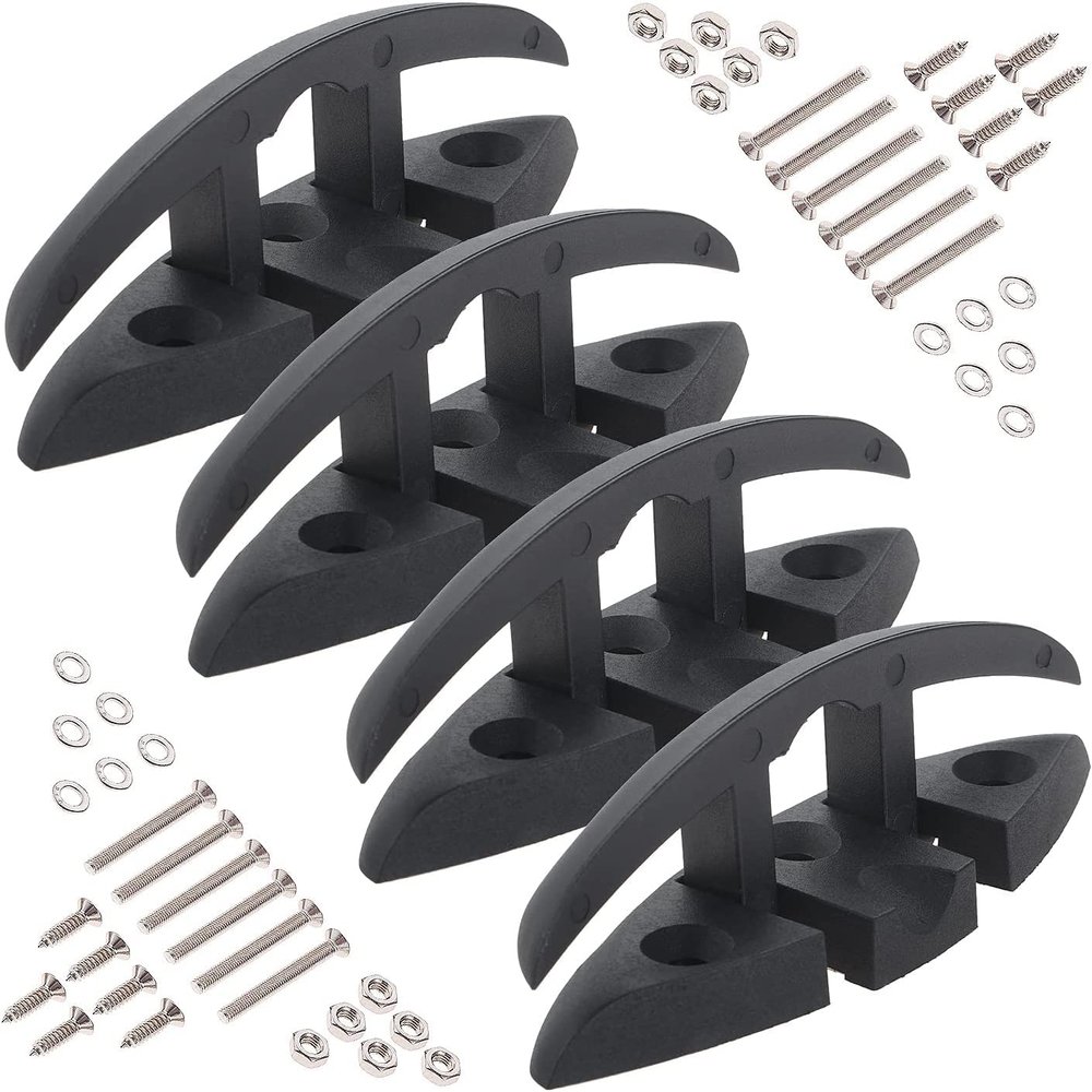 Boat Folding Cleat, Flip Up Dock Mooring Cleat Marine Deck Rope Cleat Accessories with Mounting Screws for Boat Kayak (4 Pcs)