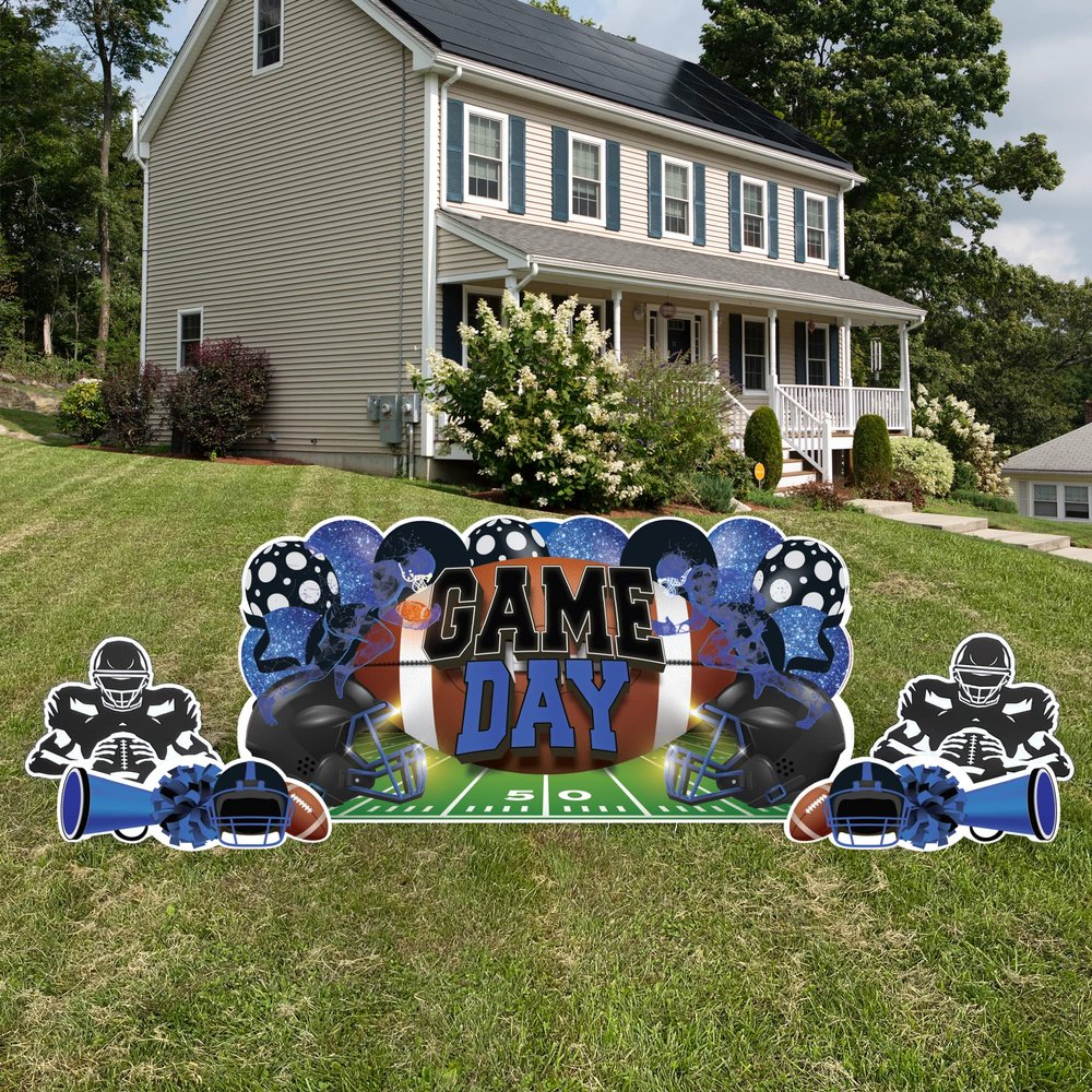 VictoryStore Football Party Supplies Jumbo Football Game Day Yard Signs, 72x36 Inches, Indoor/Outoor Football Party Yard Decorations, Includes 5 Signs and Stakes (Blue & Black)