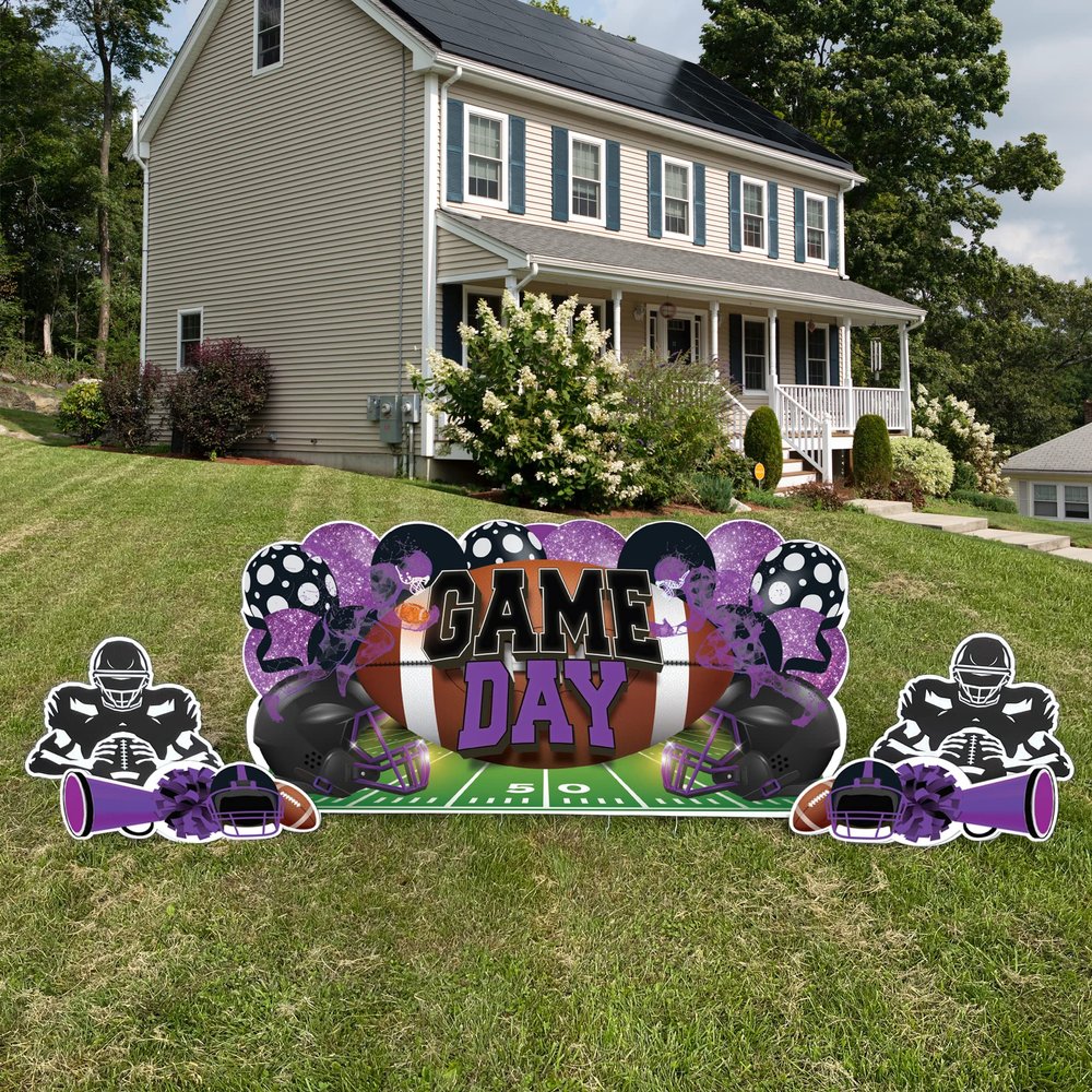 VictoryStore Football Party Supplies Jumbo Football Game Day Yard Signs, 72x36 Inches, Indoor/Outoor Football Party Yard Decorations, Includes 5 Signs and Stakes (Purple & Black)