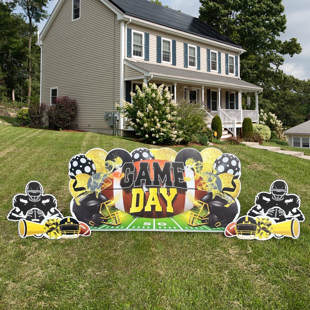 VictoryStore Football Party Supplies Jumbo Football Game Day Yard Signs, 72x36 Inches, Indoor/Outoor Football Party Yard Decorations, Includes 5 Signs and Stakes (Yellow & Black)