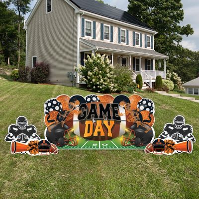 VictoryStore Football Party Supplies Jumbo Football Game Day Yard Signs, 72x36 Inches, Indoor/Outoor Football Party Yard Decorations, Includes 5 Signs and Stakes (Orange & Black)