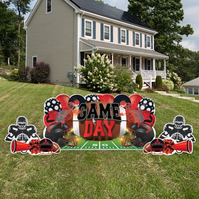 VictoryStore Football Party Supplies Jumbo Football Game Day Yard Signs, 72x36 Inches, Indoor/Outoor Football Party Yard Decorations, Includes 5 Signs and Stakes (Red & Black)
