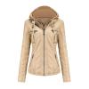 JEsilunmaMY Women's Leather Jacket with Removable Hooded Full Zip Long Sleeve Moto Biker Coat Plus Size Motorcycle Jackets (Apricot,Small) view 1
