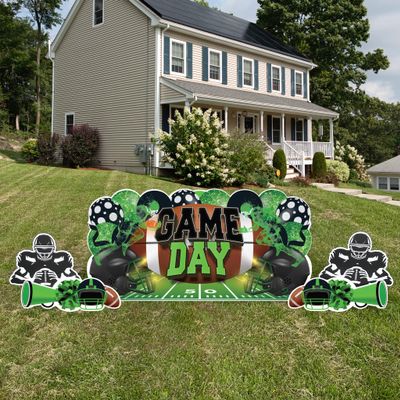 VictoryStore Football Party Supplies Jumbo Football Game Day Yard Signs, 72x36 Inches, Indoor/Outoor Football Party Yard Decorations, Includes 5 Signs and Stakes (Green & Black)