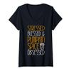 Womens Stressed Blessed And Pumpkin Spice Obsessed Shirt Adult Kids V-Neck T-Shirt view 1