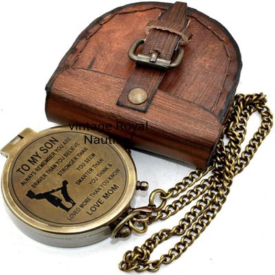 AASIYA Engraved Brass Compass Gift To My Son/To Our Son/Nautical Gift For Son From Dad/Gift To Son From Mom A Perfect And Unique Gift With Leather Case