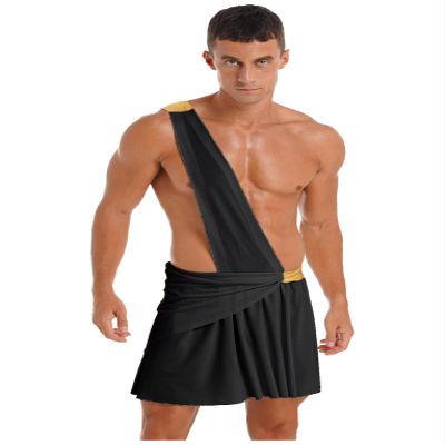 Zaldita Men's Sexy Toga Costume One Shoulder Ancient Greek Cosplay Outfit for Halloween Party Black Large