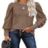 MIHOLL Long Puff Sleeve Shirt for Womens Trendy Casual Round Neck Sweater Fall Knit Tops Blouse(Khaki, Large) view 1