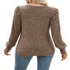 MIHOLL Long Puff Sleeve Shirt for Womens Trendy Casual Round Neck Sweater Fall Knit Tops Blouse(Khaki, Large) view 2