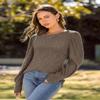 MIHOLL Long Puff Sleeve Shirt for Womens Trendy Casual Round Neck Sweater Fall Knit Tops Blouse(Khaki, Large) view 3