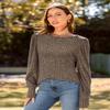 MIHOLL Long Puff Sleeve Shirt for Womens Trendy Casual Round Neck Sweater Fall Knit Tops Blouse(Khaki, Large) view 4