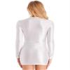 Loloda Women Glossy Short Sleeve Mini Dress Mock Neck Oil Shiny Pencil Bodycon Dress White A Large view 4