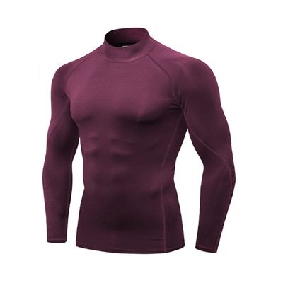 CARGFM Men's Mock Compression Shirt UPF 50+ Long Sleeve Turtleneck Undershirts Baselayer Athletic Running T-Shirts Top Wine Red