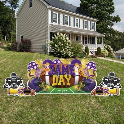 VictoryStore Football Party Supplies Jumbo Football Game Day Yard Signs, 72x36 Inches, Indoor/Outoor Football Party Yard Decorations, Includes 5 Signs and Stakes (Purple & Yellow)