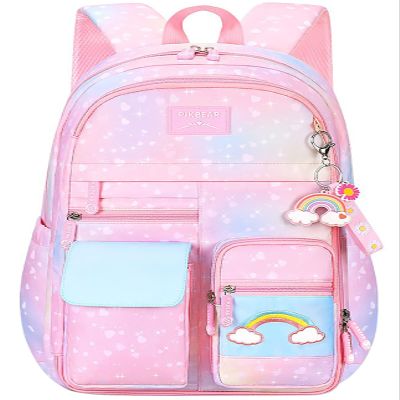 MCWTH School Backpack for Girls, Lightweight Waterproof Cute Rainbow School Bookbag for Teen Kids Students Elementary (Rainbow Pink) Large
