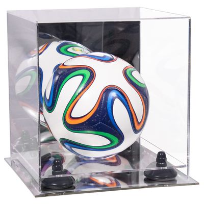 Better Display Cases Acrylic Mini - Miniature (not Full Size) Soccer Ball Display Case with Mirror Case, Black Risers and Mirror Base (B03/A015)