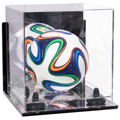 Better Display Cases Acrylic Mini - Miniature (not Full Size) Soccer Ball Display Case with Mirror Case, Black Risers, Wall Mount and Mirror Base (B03/A015)