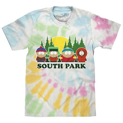 Tee Luv Men's Faded South Park Cartoon Cast Tie Dye Shirt, Yosemite, 3XL