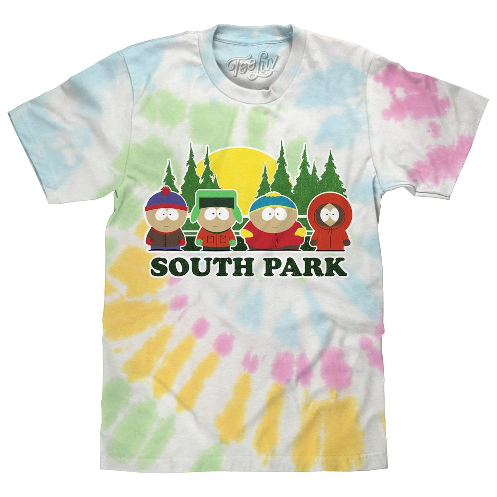 Tee Luv Men's Faded South Park Cartoon Cast Tie Dye Shirt, Yosemite, 3XL