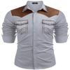 COOFANDY Mens Shirt Western Cowboy Embroidered Long Sleeve Slim Fit Casual Cotton Button Down Hippie with Pockets, Grey, XX-Large, Long Sleeve view 1