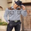 COOFANDY Mens Shirt Western Cowboy Embroidered Long Sleeve Slim Fit Casual Cotton Button Down Hippie with Pockets, Grey, XX-Large, Long Sleeve view 2