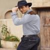 COOFANDY Mens Shirt Western Cowboy Embroidered Long Sleeve Slim Fit Casual Cotton Button Down Hippie with Pockets, Grey, XX-Large, Long Sleeve view 3