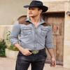 COOFANDY Mens Shirt Western Cowboy Embroidered Long Sleeve Slim Fit Casual Cotton Button Down Hippie with Pockets, Grey, XX-Large, Long Sleeve view 4