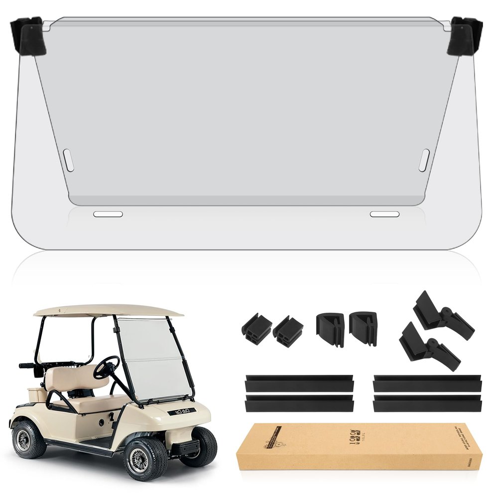 10L0L Golf Cart Windshields for Club Car DS (2000-up) HD Shatterproof Foldable Windproof Windshield UV Protection Golf Cart Front Windshield