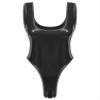 Alvivi Women Sleeveless Latex Catsuit Clubwear High Cut Wetlook Thong PVC Leather Bodysuit Leotard Hollow Black Medium view 1