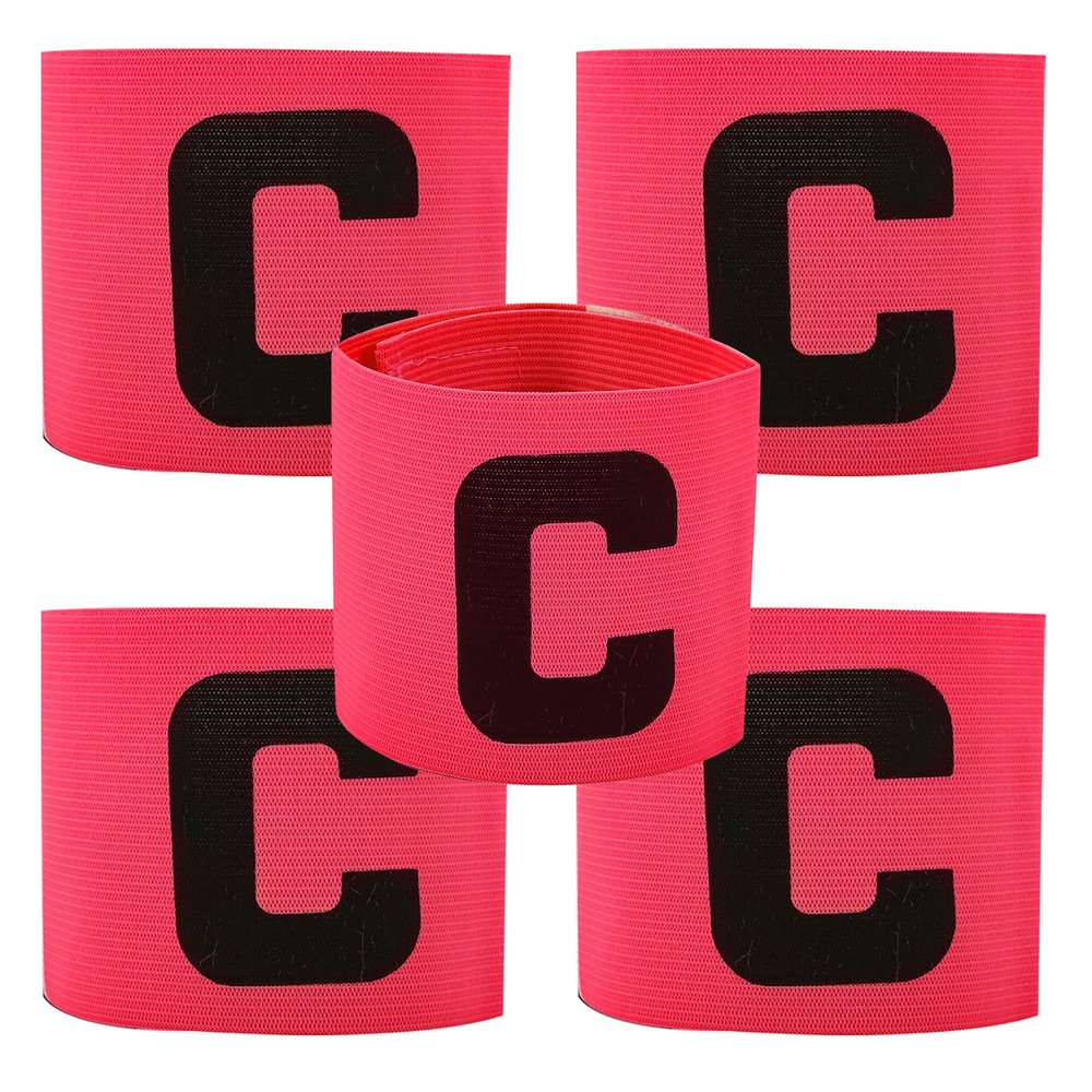 5 Pieces Elastic Football Soccer Captain Armband Adjustable Outdoor Football Player Bands for Youth Adult (Rose Red)