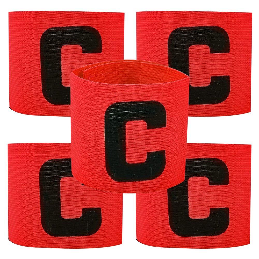 5 Pieces Elastic Football Soccer Captain Armband Adjustable Outdoor Football Player Bands for Youth Adult (Red)