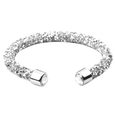 COLORFUL BLING Sparkling Shiny Full Rhinestone Open Cuff Bangle for Women Crystal Wrapped Bracelet Wristband Party Wedding Statement Jewelry-white